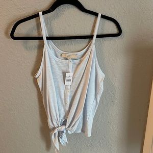 LOFT button tie front tank top- bright skyway blue